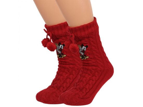 Disney Mickey a Minnie Disney Červené teplé ponožky s mašličkami, protiskluzové, OEKO-TEX 39-42 EU / 6-8 UK