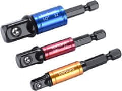 Fortum Adaptéry do vŕtačky s otoč.úchytom 3ks, 1/4"-3/8"-1/2", S2