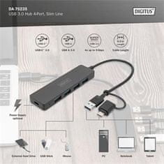 Digitus USB 3.0 Hub 4-Port, Slim Line, 0,2 m kábel