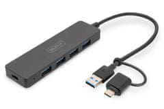 Digitus USB 3.0 Hub 4-Port, Slim Line, 0,2 m kábel