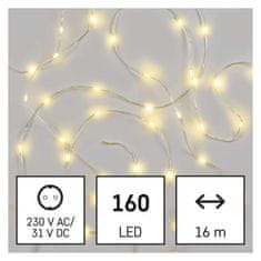 EMOS EMOS LED vianočná nano reťaz, 16 m, vonkajšia aj vnútorná, teplá biela, časovač D3AW16