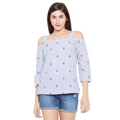 Tom Tailor  Dámska blúzka Embroidered carmen blouse Bledá Modrá 38