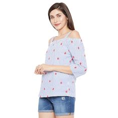 Tom Tailor  Dámska blúzka Embroidered carmen blouse Bledá Modrá 38