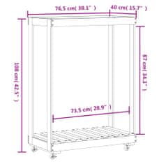 Petromila vidaXL Držiak na polená s kolieskami 76,5x40x108 cm masívna borovica