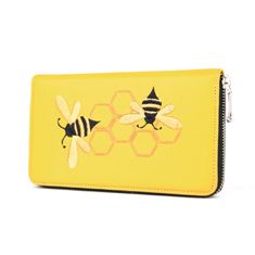 VegaLM Dámska kožená peňaženka s výšivkou Včeličiek, žltá farba