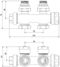 Mexen Uhlový/rovný radiátorový ventil, duplex, dn50, zlatá (W908-000-50)