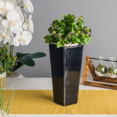 botle Keramická váza na kvety čierna strieborný lesk H 25 cm Dekoratívna stolová váza štvorcová kvetinová dekorácia orchidea moderný glamour