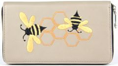 VegaLM Dámska kožená peňaženka s výšivkou Včeličiek, béžová farba