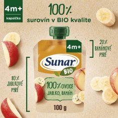 Sunar BIO ovocné vrecko jablko, banán 12 x 100 g