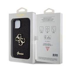 Guess Kryt na mobil Fixed Glitter 4G Metal Logo na Apple iPhone 15 - černý