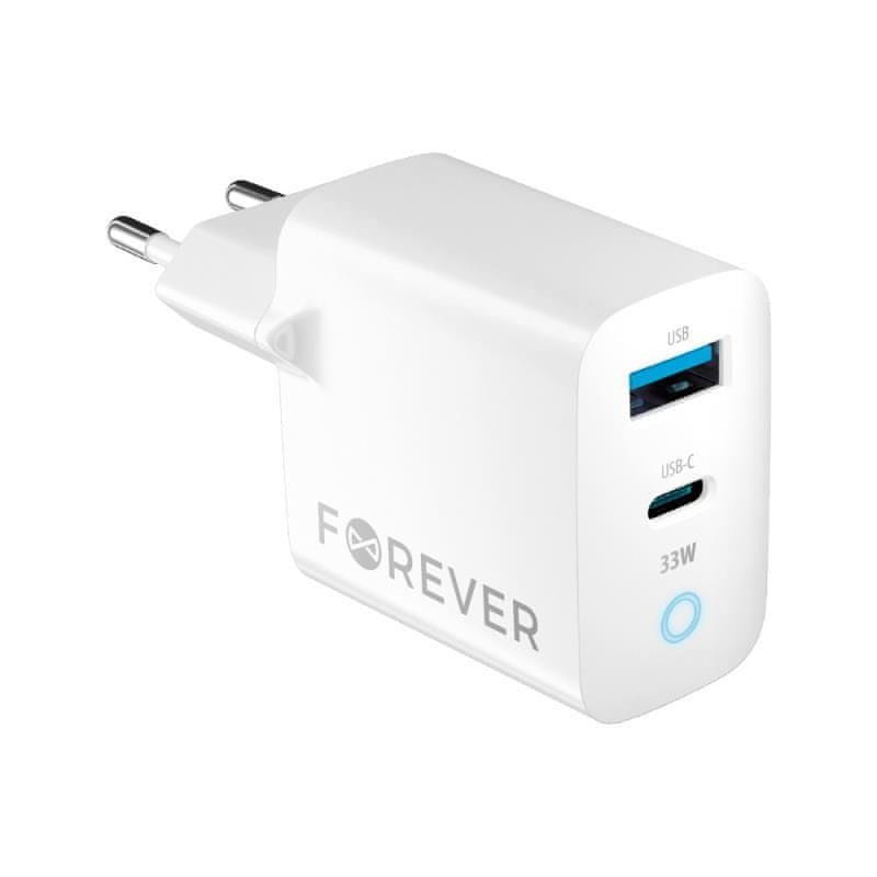 Forever rýchlonabíjačka do siete GaN TC-06-33AC PD QC charger 1× USB-C 1× USB 33 W biela (GSM171395)