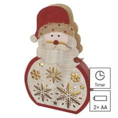 EMOS LED dekorácia drevená – Santa, 30 cm, 2x AA, vnútorná, teplá biela, časovač