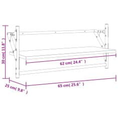 Vidaxl Nástenné police s tyčami 2 ks dymový dub 65x25x30 cm