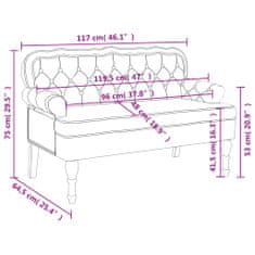 Vidaxl Lavička s operadlom krémová 119,5x64,5x75 cm zamat