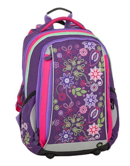 Bagmaster Dievčenský školský plecniak MERCURY 9 A VIOLET/PINK/GREEN