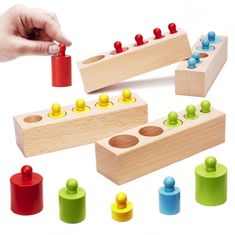 Solex Pomôcka edukačná Montessori farebné drevené valce KNOBBED CYLINDER 36M+