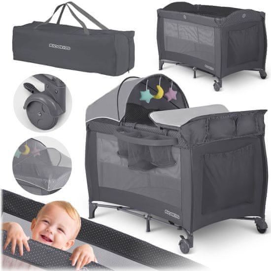 Ricokids Cestovná postieľka 125 x 65 x 78 cm RK-242 antracit