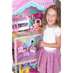 Ricokids Drevený domček pre bábiky veľký 3-poschodový s výťahom a LED osvetlením