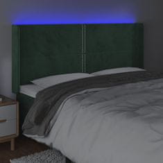 Vidaxl Čelo postele s LED tmavozelené 183x16x118/128 cm zamat