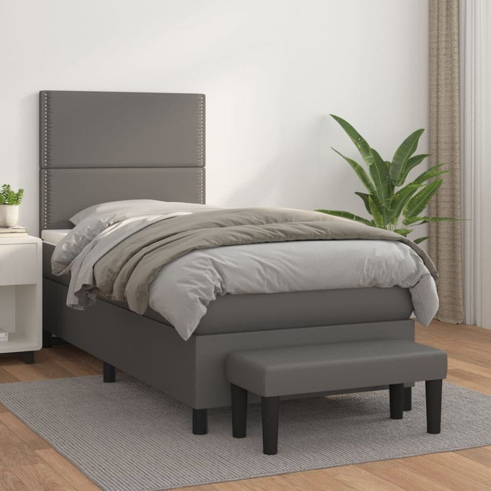 Vidaxl Boxspring posteľ s matracom sivá 90x200 cm umelá koža