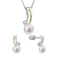 Evolution Group Perlová súprava šperkov so zirkónmi a riečnou perlou 29071.1B (náušnice, retiazka, prívesok)
