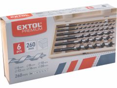 Extol Premium Vrtáky do dreva Ø16-20mm, dĺžka 260mm, sada 6ks, drevevné puzdro, EXTOL PREMIUM