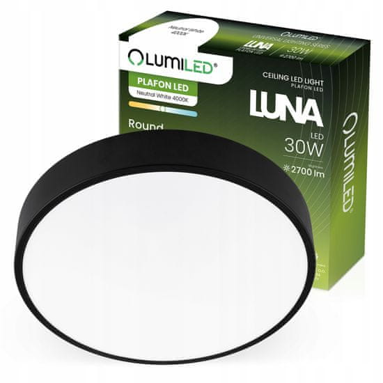 LUMILED Stropné svietidlo LED plafón LUNA 30W 4000K okrúhle čierne 30cm