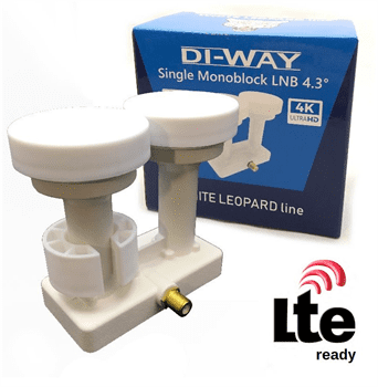 DI-WAY LNB MONOBLOCK SINGLE 0,1dB 4,3st, WHITE LEOPARD LINE