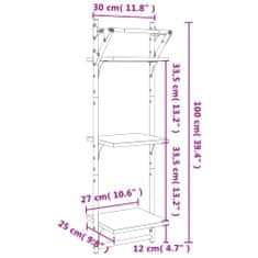 Vidaxl 3-poschodové nástenné police s tyčami 2 ks čierne 30x25x100 cm