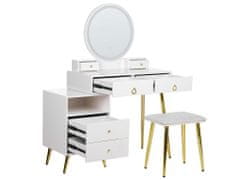 Beliani Toaletný stolík so 6 zásuvkami a LED zrkadlom biela/zlatá YVES