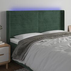 Vidaxl Čelo postele s LED tmavozelené 163x16x118/128 cm zamat