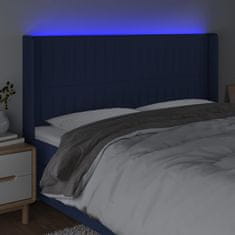 Vidaxl Čelo postele s LED modré 163x16x118/128 cm látka