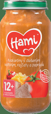 Hami Príkrm mäsovo-zeleninový Makaróny s duseným bravčovým, paradajkami a paprikou 250g