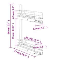 Vidaxl Vysúvacie drôtené košíky 2 poschodia strieborné 47x12x56 cm