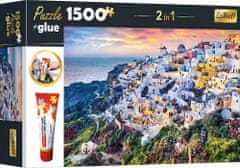 Trefl Sada 2v1 puzzle Nádherný ostrov Santorini, Grécko 1500 dielikov s lepidlom