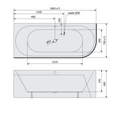 POLYSAN VIVA L MONOLITH asymetrická vaňa 180x75x60cm, biela/čierna 72099MB - Polysan