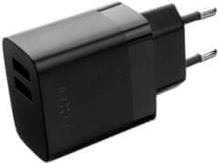 FIXED síťová nabíječka, 2xUSB-A, 17W Smart Rapid Charge, čierna + kábel USB-A - USB-C, 1m