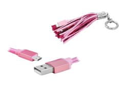 LTC USB - micro USB nabíjací kábel ako kľúčenka, farba ružová