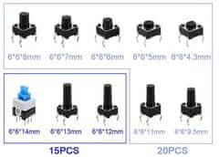HADEX Mikrospínače 6x6mm, súprava 180ks