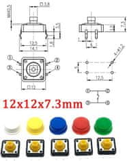 HADEX Mikrospínače 12x12mm, sada 25ks s hmatníkmi