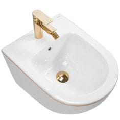 REA Závesná WC misa CARLO Mini Rimless - biela-zlatý okraj