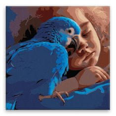Malujsi Maľovanie podľa čísel - Dievča a papagáj - 80x80 cm, plátno vypnuté na rám