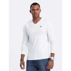 OMBRE Pánske tričko s dlhým rukávom V-NECK biele MDN124067 M