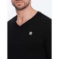 OMBRE Pánske tričko s dlhým rukávom V-NECK čierne MDN124069 M