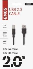 EMOS USB kabel 2.0 A vidlice – B vidlice 2m