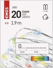 EMOS LED vianočné nano reťaz, 1,9 m, 2x AA, vnútorné, multicolor, časovač