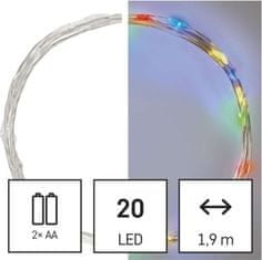 EMOS LED vianočné nano reťaz, 1,9 m, 2x AA, vnútorné, multicolor, časovač