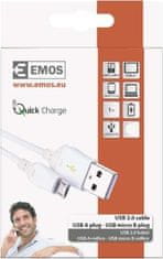 EMOS USB kábel 2.0 A/M - micro B/M 1m biely, Quick Charge