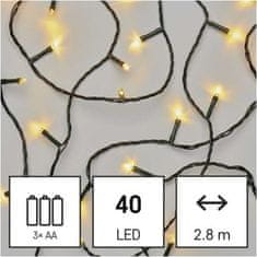 EMOS LED vianočná reťaz, 2,8 m, 3x AA, vonkajšia aj vnútorná, teplá biela, časovač