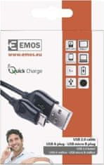 EMOS USB kábel 2.0 A/M - micro B/M 1m čierny, Quick Charge